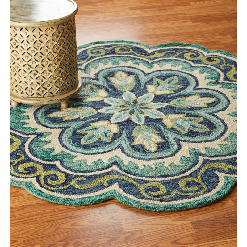Tapis touffeté à la main 100% laine vert Cementon, Rond 4 pi