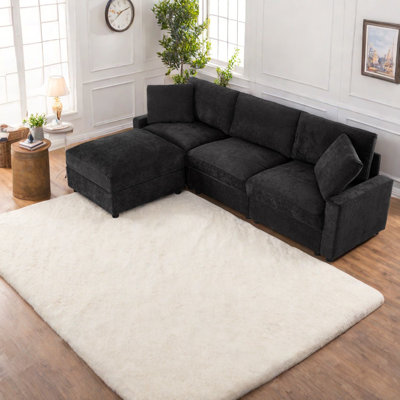 Canapé modulaire moderne en L avec rangement, tissu en polyester, conception compacte pour la maison