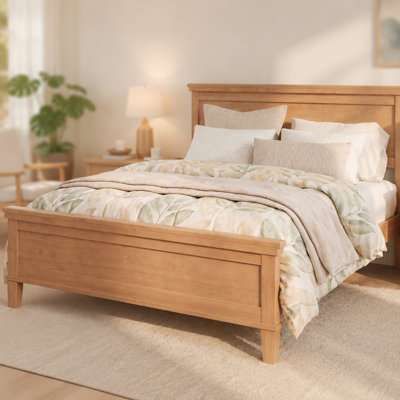 Wood Platform Bed, Farmhouse Style Bed Frame with Headboard and Wood Slat Support