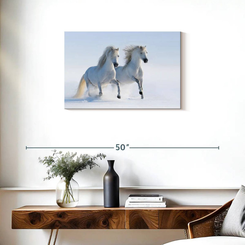 Chevaux blancs neige Brampt, H 20 po x l 30 po