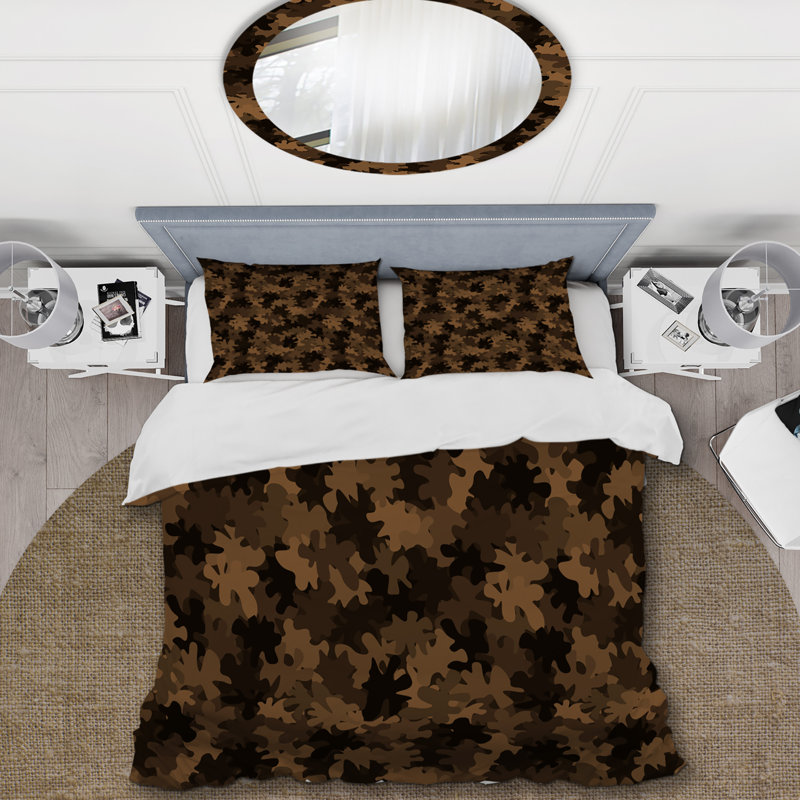 Camouflage militaire brun tendance - ensemble de housse de couette abstrait - microfibre de polyester