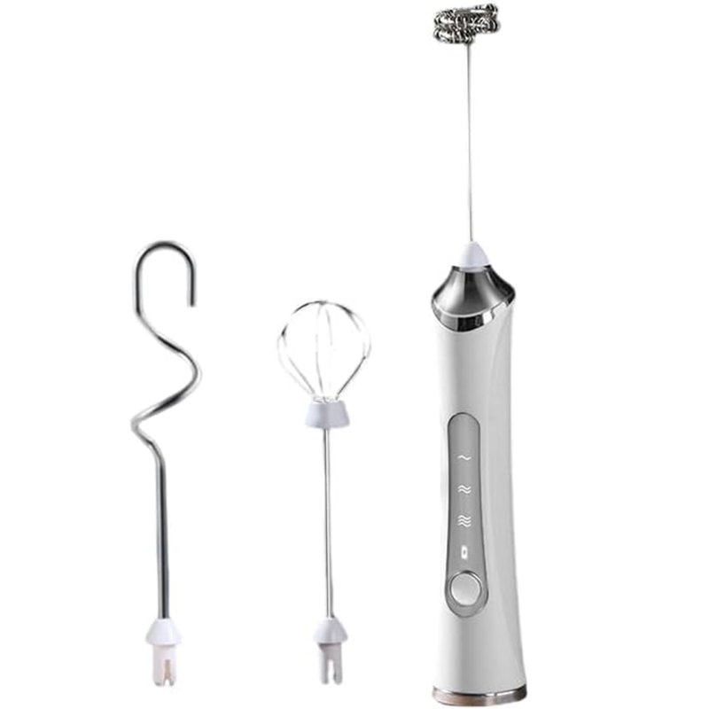 Rechargeable Milk Frother 3-Speed Fast Handheld Mixer For Cream Lattes, White