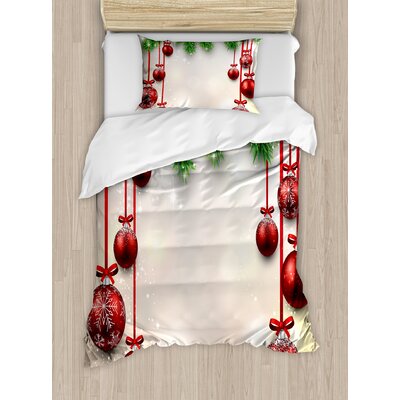 Christmas Xmas Winter Season Theme Fir Twigs and Vibrant Balls Graphic Print Duvet Cover Set -  Ambesonne, nev_20064_twin