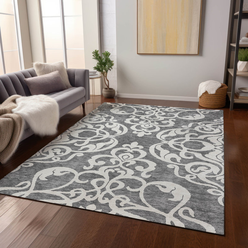 Chayden Washable Damask Indoor / Outdoor Rug, Rectangle 5' x 7'6"