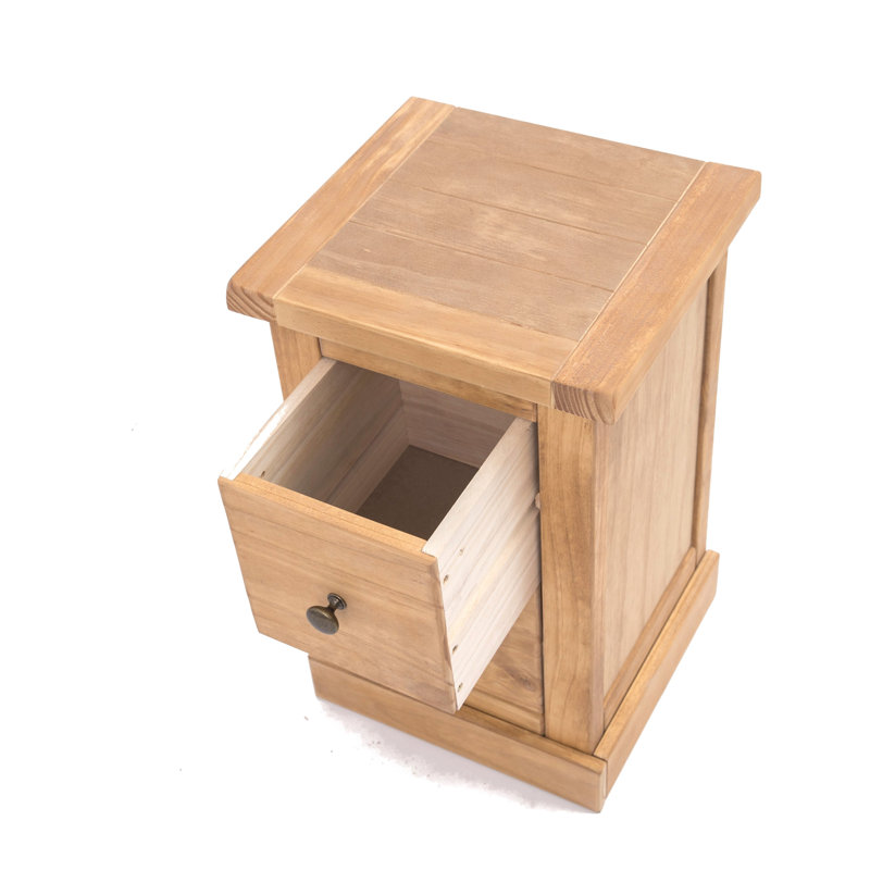 35cm W Plywood / Laminate Board Bedside Table, Waxed, Brass Knob