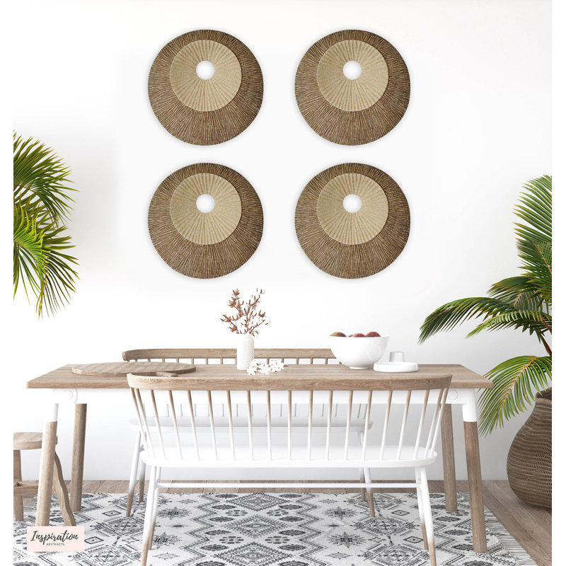 Ensemble de décoration murale ronde double couche, H 14 po x l 14 po x P 2 po, Brun