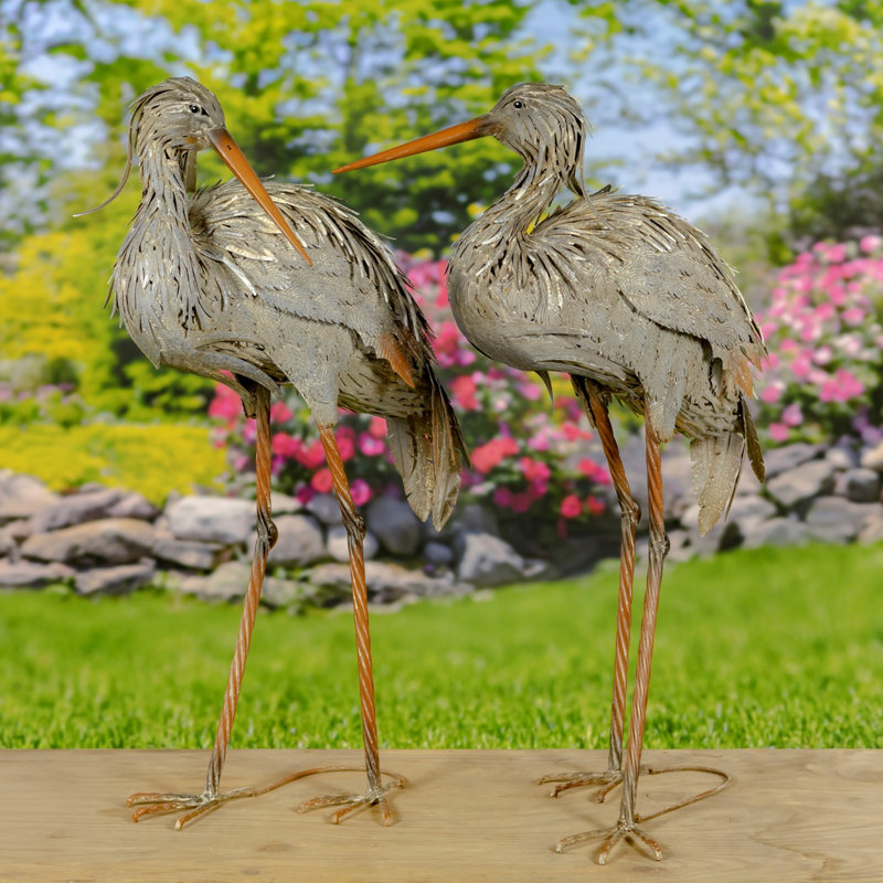 Ensemble de 2 figurines d'extérieur en métal Great Blue Heron