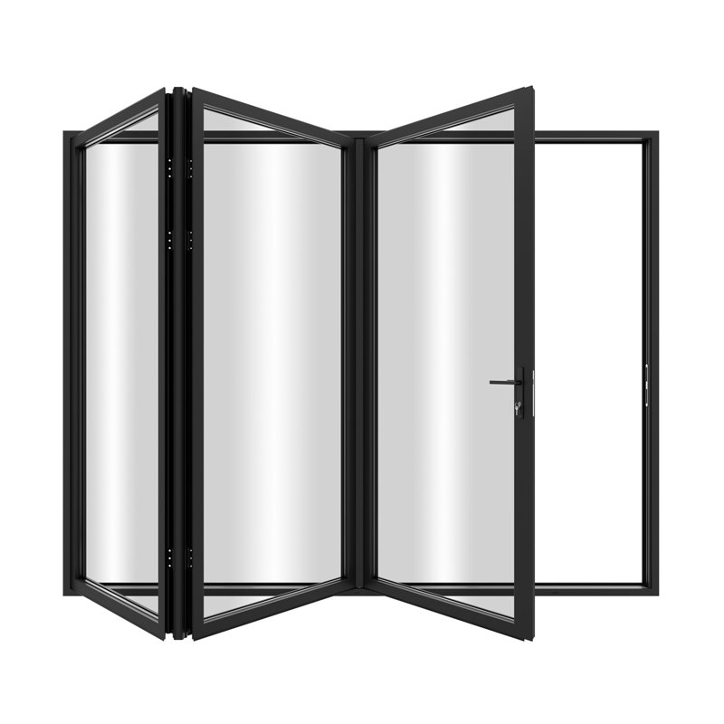 Porte pliante en aluminium à 3 panneaux KaMic EliteFold avec charnières et roulettes cachées, conception pliante vers l'extérieur