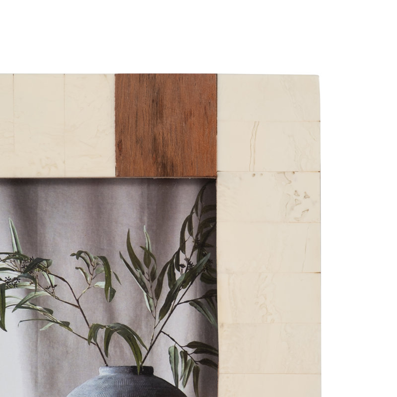 Cadre photo rectangulaire neutre en bois ivoire et rayé brun, H 9 po x l 0,5 po x P 0,5 po