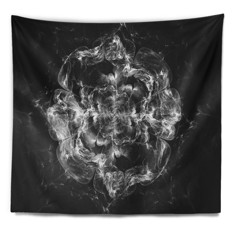 Tapisserie florale fractale florale argentée, H 50 po x l 60 po