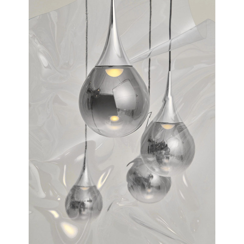 PaoPao Chrome 35.5" LED Pendant Light with Mouth-Blown Glass