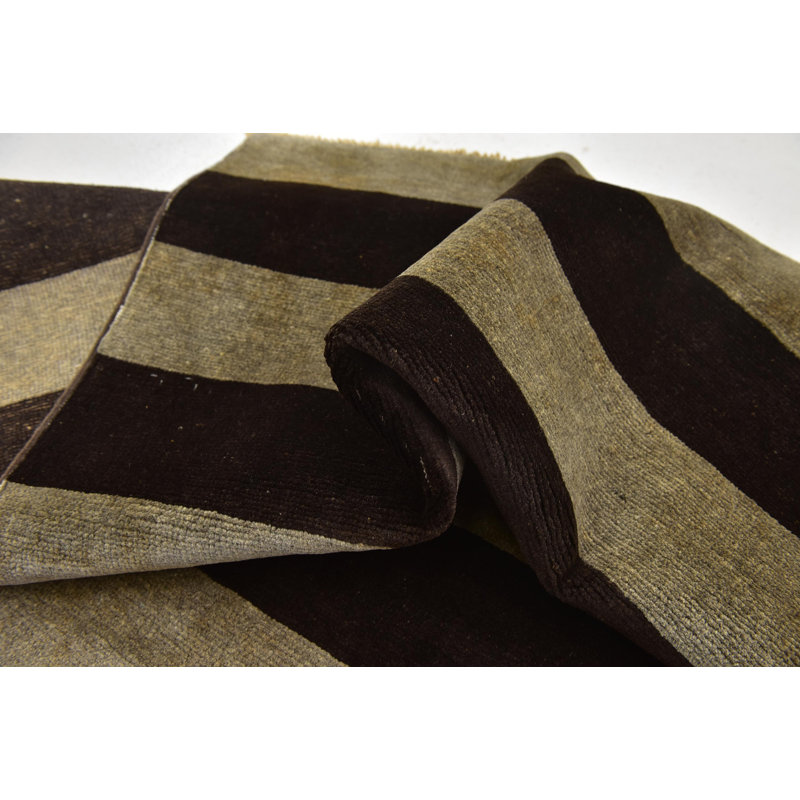 Tapis de la zone en laine brun/beige 3 pi 10 po x 5 pi 10 po one-of-kind à la main noué la new age Nash