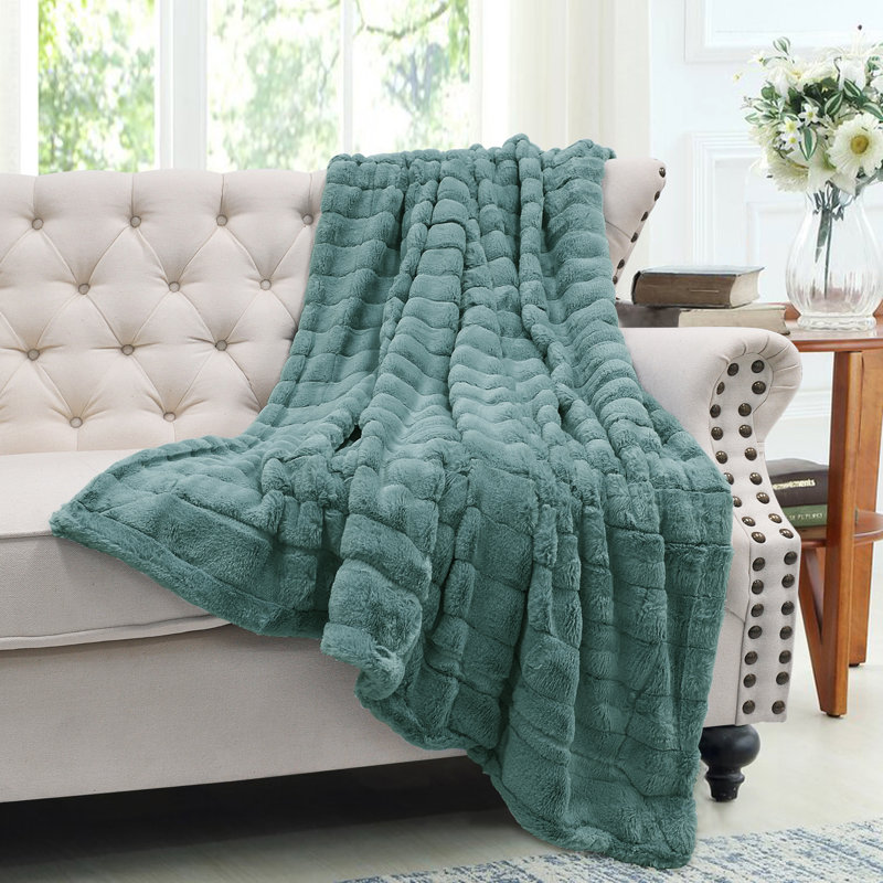 Knitted Throw Blanket, 152.4cm W x 203.2cm L, Jadeite