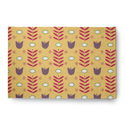 Tapis intérieur / extérieur en chenille tissé à la machine floral jaune / rouge / blanc