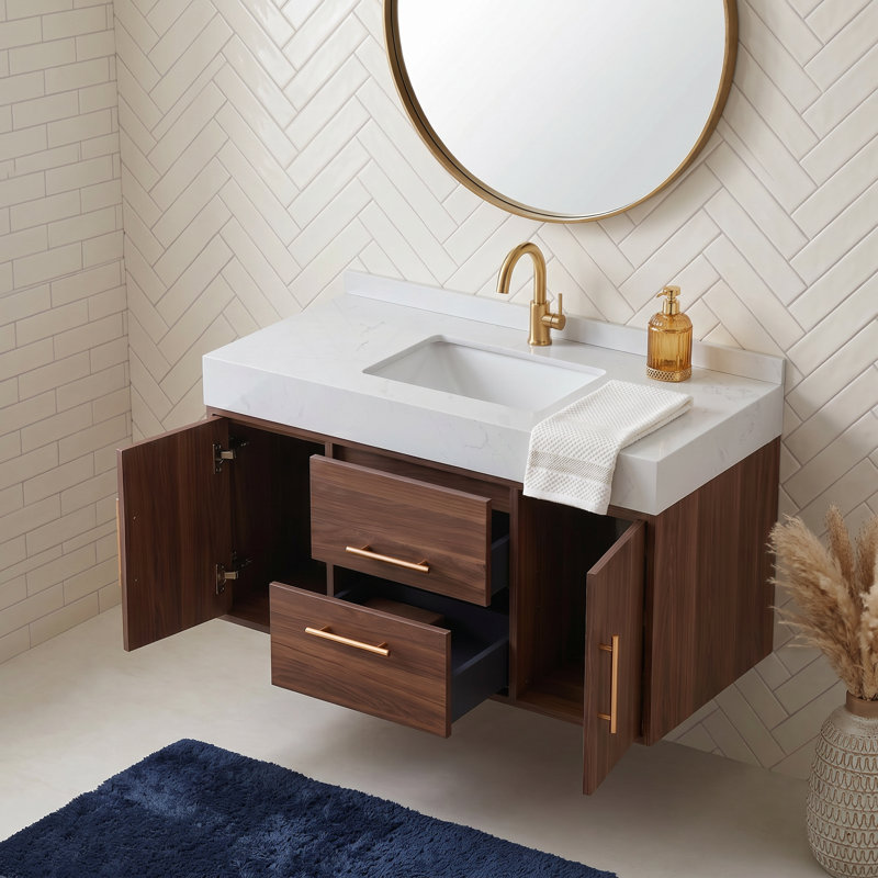 Ensemble de meuble-lavabo flottant moderne 40 "avec plateau en pierre frittée et lavabo sous-comptoir