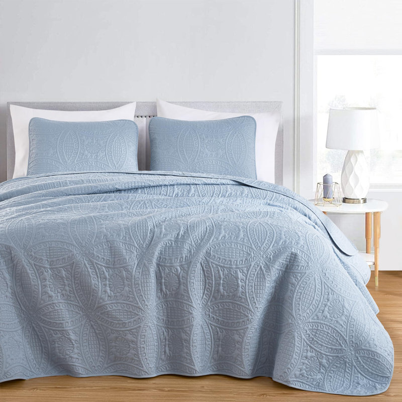 Austin Microfiber Reversible 3-Piece Coverlet / Bedspread Set, Queen Coverlet / Bedspread + 2 Standard Shams, Cool Gray