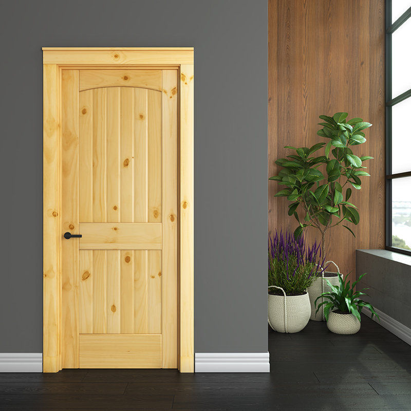 80" x 32" Unfinished Knotty Pine 2-Panel Arch Top Door