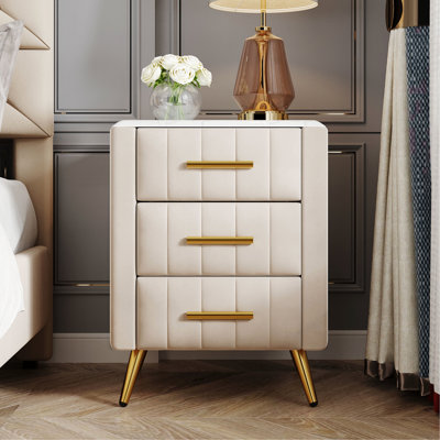 3 tables de chevet rembourrées avec poignées en métal - Design de pieds beige Vibe