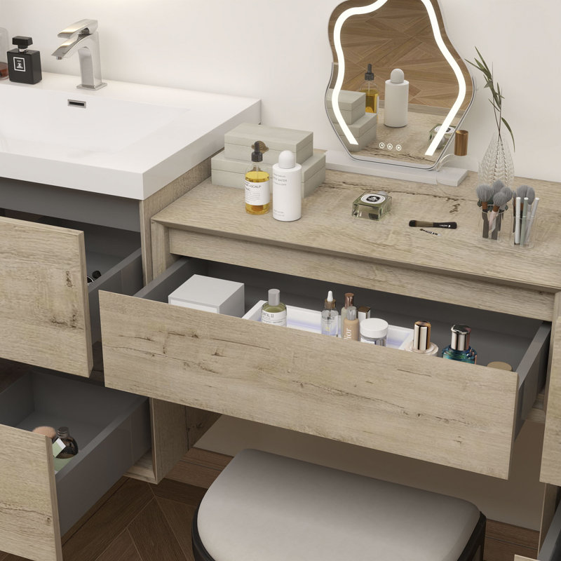 Meuble-lavabo mural 72 po avec évier en acrylique renforcé Aliki, Chêne clair