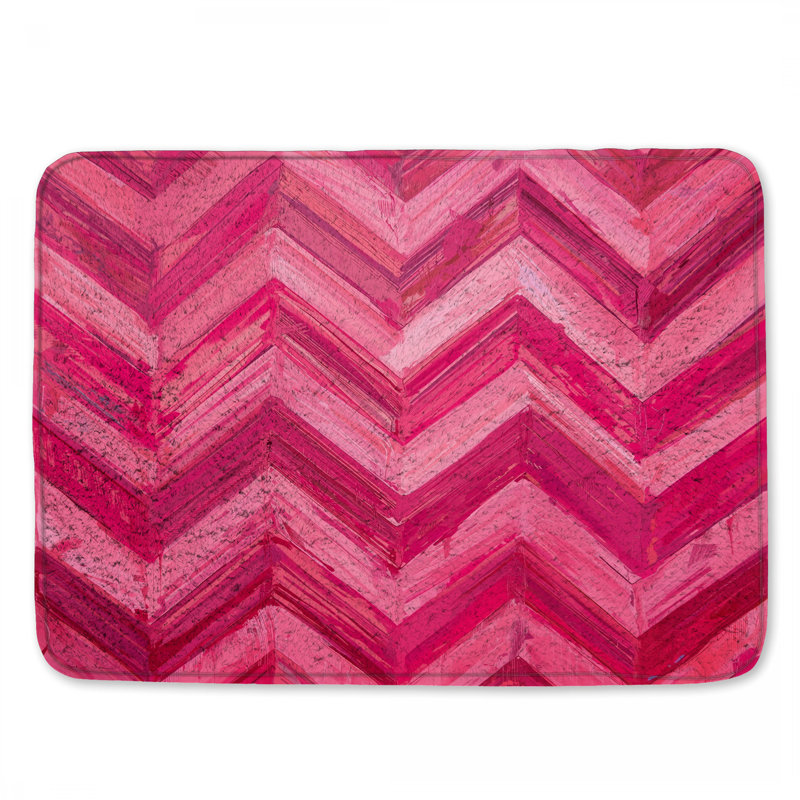 Tapis de bain rose à chevrons zigzag, L 24 po x L 17 po