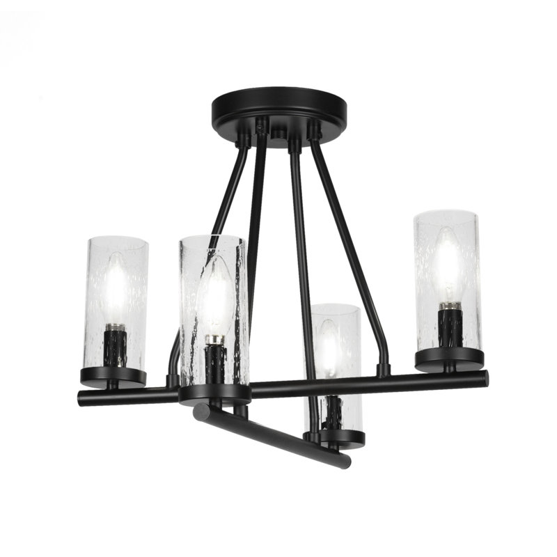 Trinity 4 Light Semi-Flush With 2.5” Glass, Matte Black, White