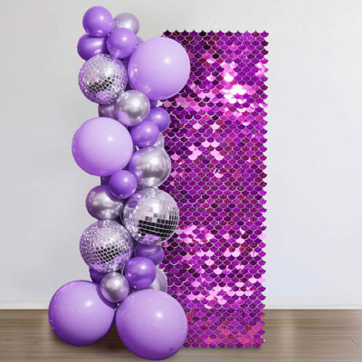  12 Pcs Mermaid Shimmer Wall Backdrop Panels 3x4 Ft Iridescent Purple Square Sequin Party Decoration for Birthday Graduation Anniversary Engagement