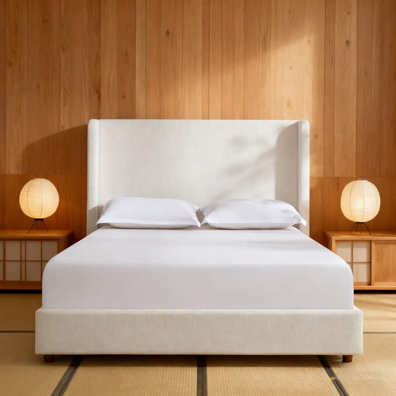 Grand lit tapissier Harper, Très grand lit, Blanc crème clair