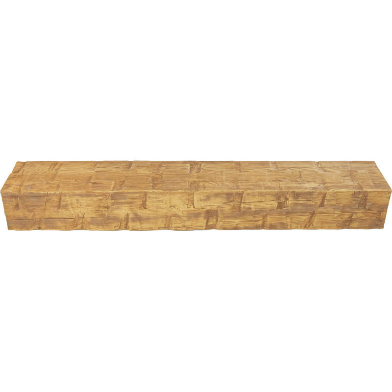 Reclaimed Axed Cut Heritage Timber Faux Wood Fireplace Mantel, Warm Caramel, 7.5" H x 78" W x 9.5" D