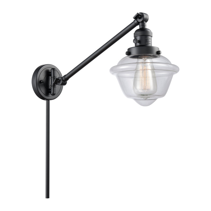 Bras articulé à 1 lumière à intensité variable Calliope, Ampoule DEL rétro de 3,5 watts, Noir mat, Transparent