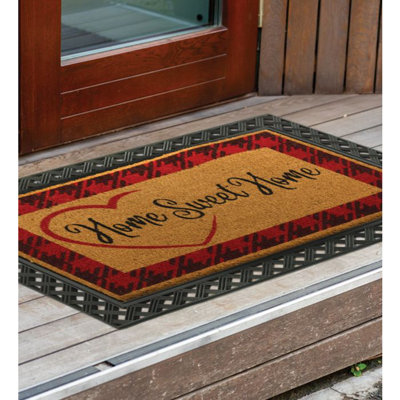 Paillasson d'extérieur antidérapant en fibre de coco naturelle avec bordure décorative et surface en fibre texturée résistante aux intempéries