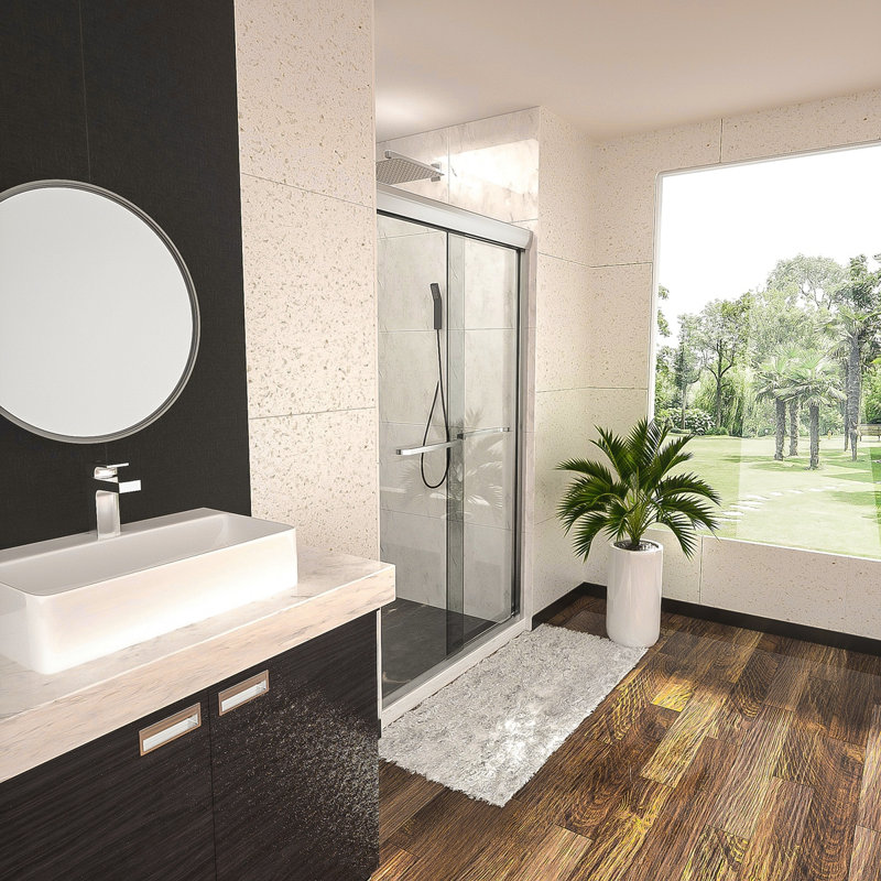 Cabine de douche coulissante demi-cadre l 48 po x H 76 po, 3/8 po (8 mm), chrome