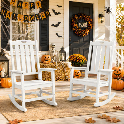 Fauteuil à bascule Adirondack d'extérieur blanc en PEHD résistant aux intempéries avec dossier haut confortable (paquet de 1)
