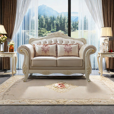 Daymian European style solid wood carved sofa by Rosdorf Park