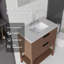 Meuble-lavabo autoportant avec lavabo, tiroir à fermeture amortie et comptoir en marbre reconstitué blanc granit de 5 cm avec dosseret, contreplaqué, brun-680021352