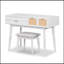 Ensemble coiffeuse 43,3 "en bois avec miroir rabattable et tabouret, coiffeuse avec trois tiroirs et espace de rangement, blanc