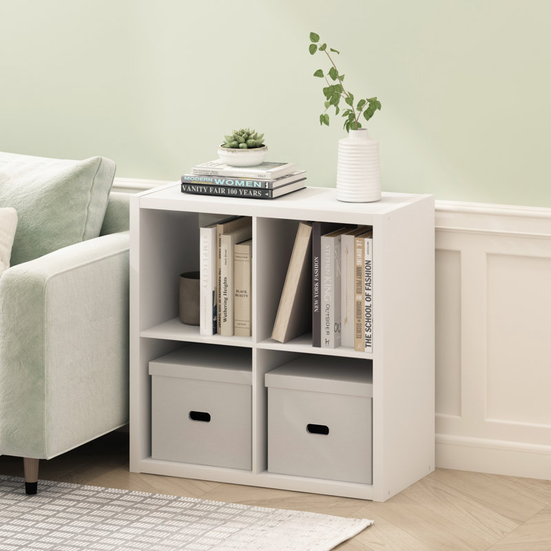 Furinno Cubicle Open Back Decorative Cube Storage Organizer, 4-Cube, White, White,  (4 Shevles) 30''H x 30''W x 14.57"D