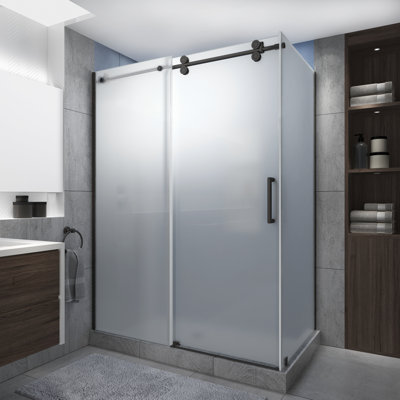 Langham XL 44" - 48" W x 30" D x 80" H Frameless Rectangle Sliding Shower Enclosure, Frosted Glass