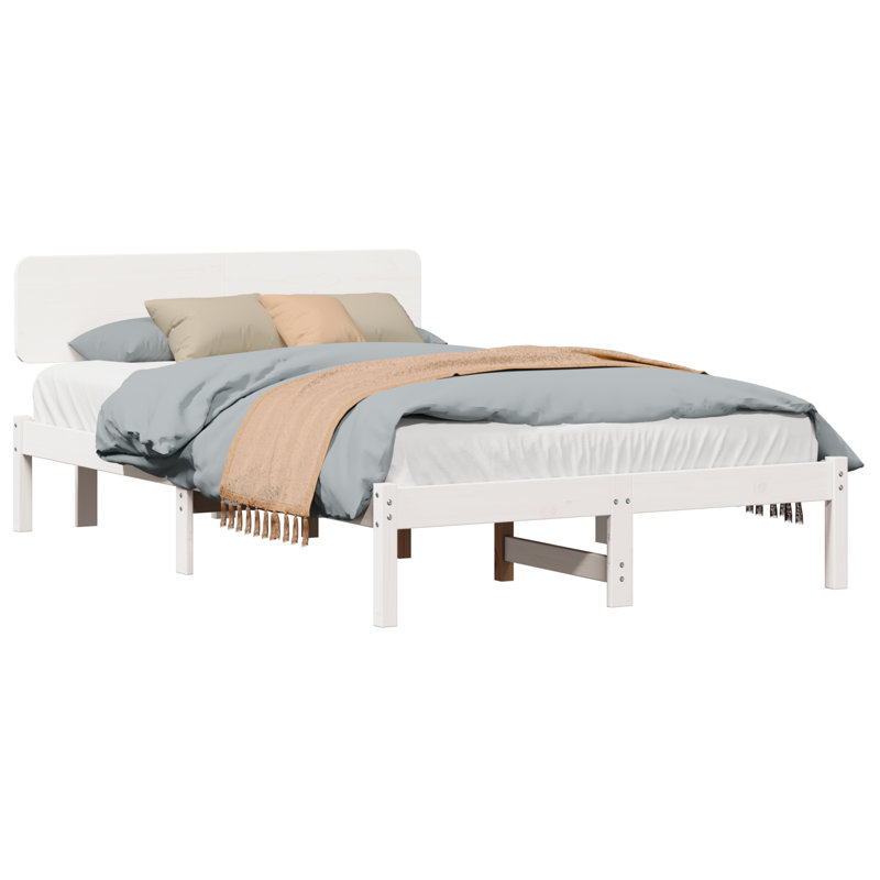 Vidaxl Bed Frame With Headboard Solid Pine Wood, Double (4'6), White