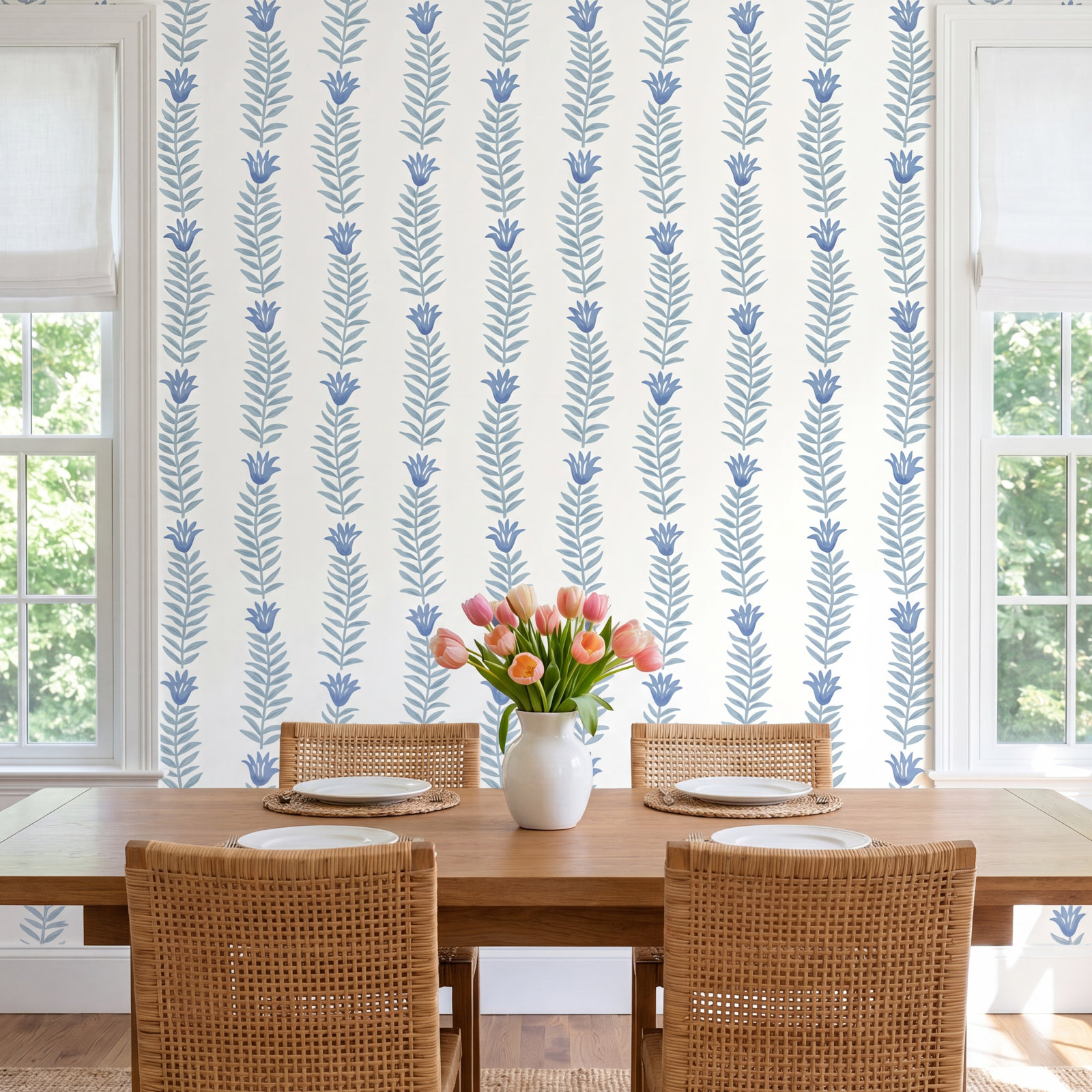 Eden Wallpaper Double Roll, White/Blue