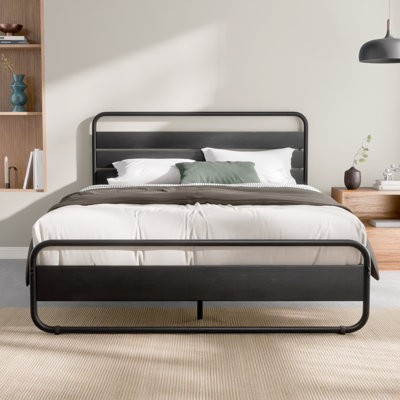 Sana Low Profile Metal Bed Frame with Wood Details
