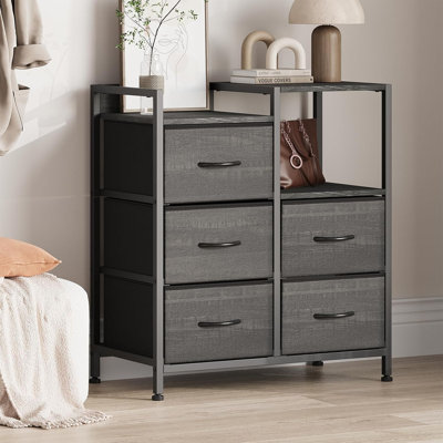 5 Drawer Mobile File Cabinet with Open Storage Shelf - Rolling Printer Stand, Fabric Lateral Filing Cabinet, Fits A4 or Letter Size Files, Office Filing Cabinet, 5 Drawer Filing Cabinet