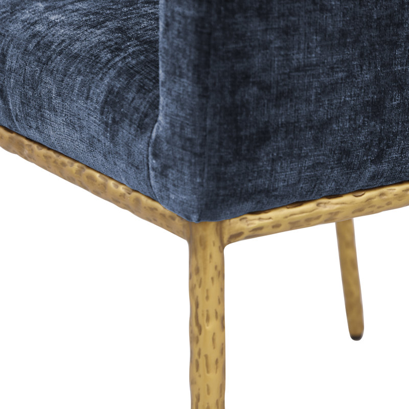 Chaise en chenille Reeves, Laiton brossé, Tissu chenille bleu marine