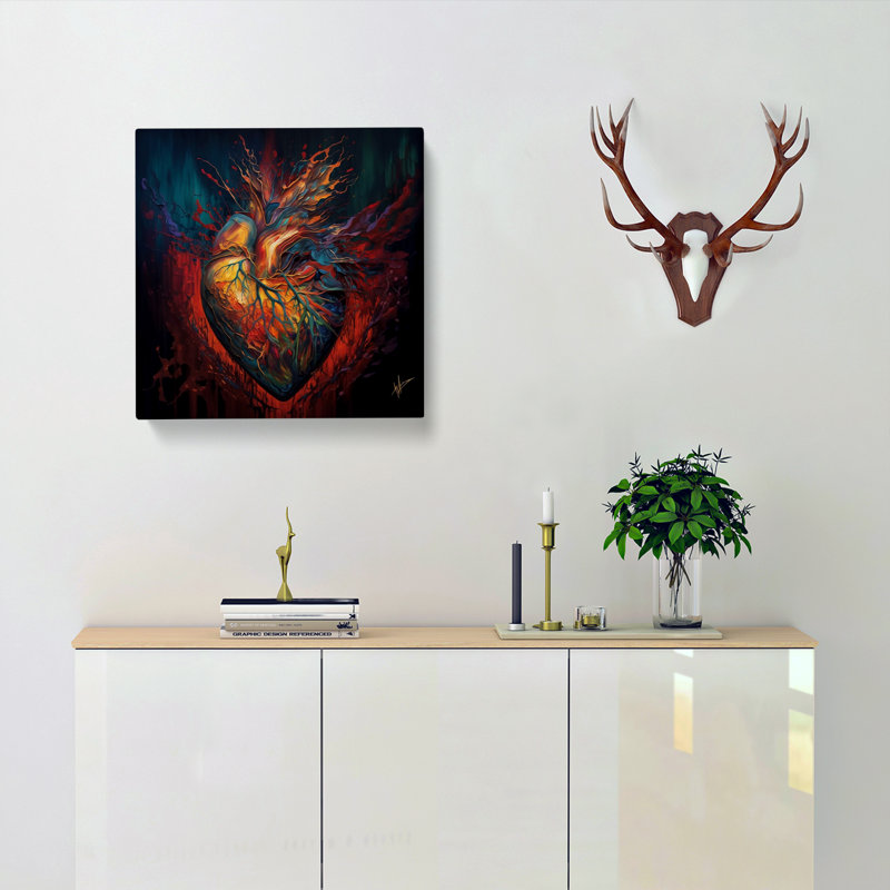 Anatomical Heart Abstract Expressionism - No Frame Print, 50cm H x 50cm W x 3cm D