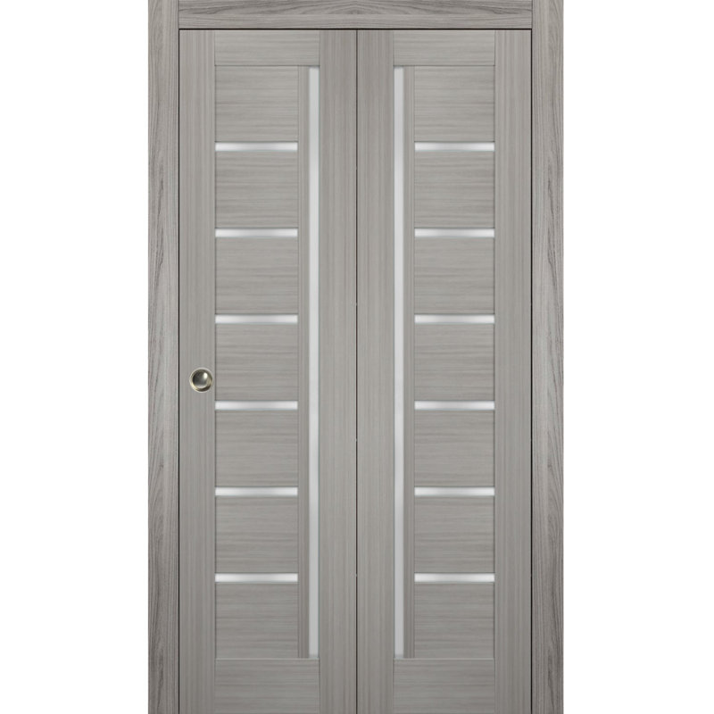 Portes coulissantes pliantes pour placard 24 x 80 Quadro 4088 Frêne gingembre avec verre dépoli, rails robustes, moulures, garnitures, quincaillerie, portes de placard de chambre en bois massif