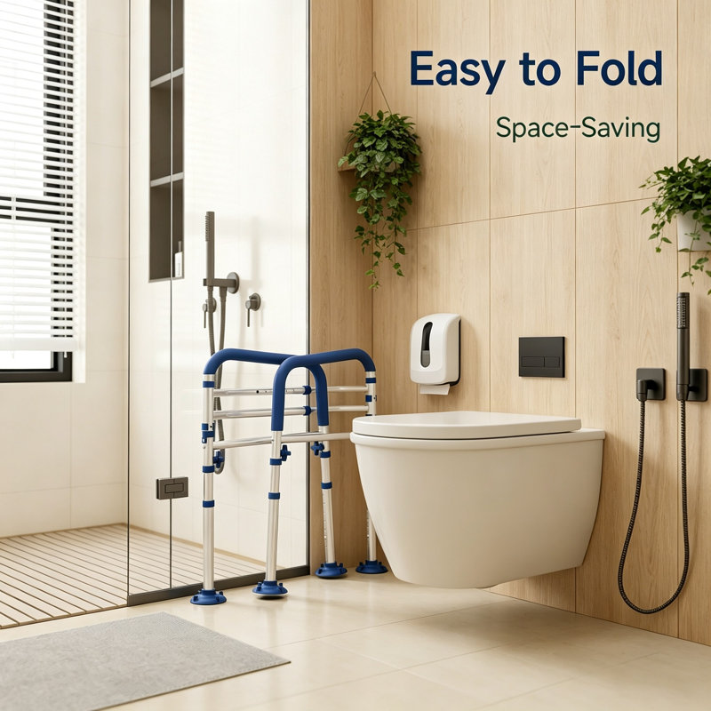 Toilet Safety Rails for Seniors,Height-Adjustable Toilet Frame Width(Blue)