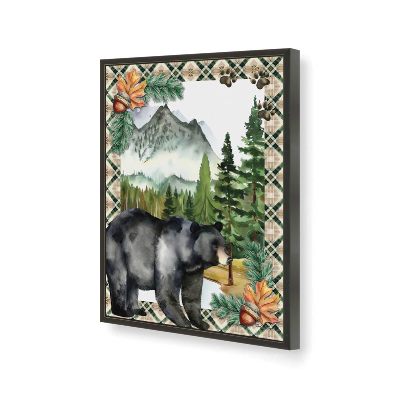 «Black Bear in Woods» par Nicole DeCamp, reproduction d'art, L 30 x H 40, Noir, Impression encadrée
