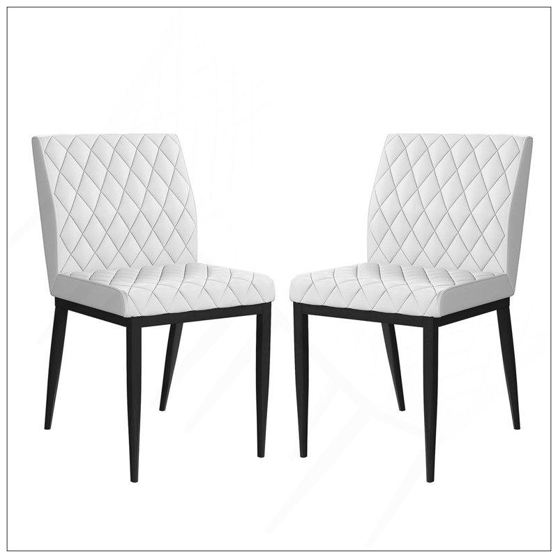Ensemble de 2 chaises de salle à manger en similicuir et en métal noir et ivoire, parfaites pour les espaces de salle à manger modernes et élégants