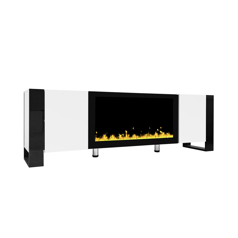 Meuble télé avec foyer électronique 34,2 po, aspect blanc, style minimaliste, 2 espaces de rangement