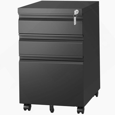 Three Drawer Mobile File Cabinet With Lock For Home Office, Ideal For Organizing Letters, Legal And A4 Documents, Fully Assembled