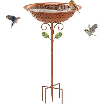 Metal Bird Bath for Outside Garden Birdbath Bowl, 42.1" Height Bird Feeders for Outdoors with 5 Prongs Base Stake, Standing Birdfeeders Bath Bowl for Yard Lawn Decor (Vintage Copper)